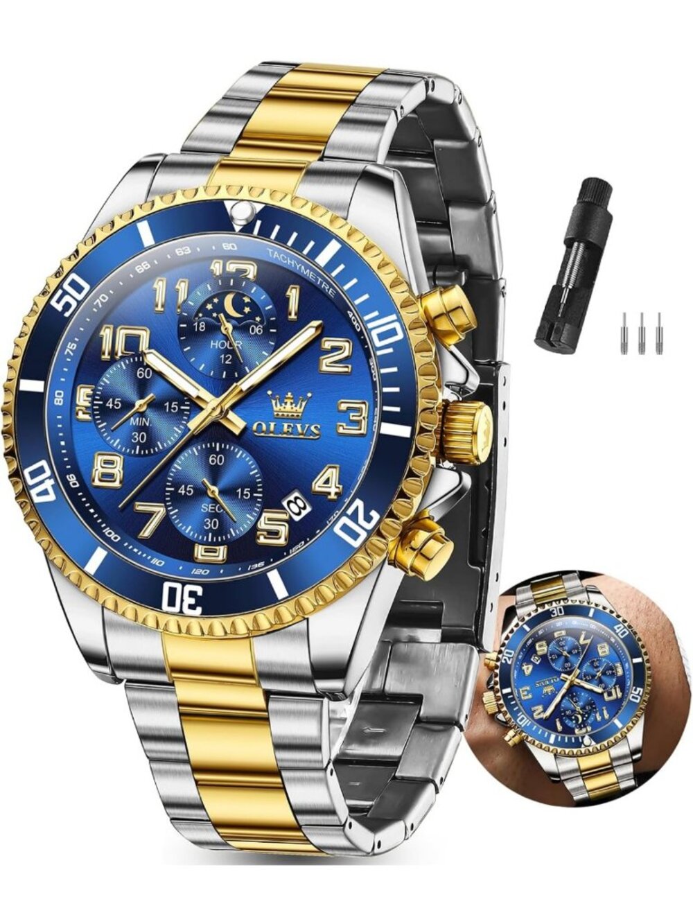 Luxury Men's Dress Watch - Big Face Stainless Steel Analog Quartz Timepiece